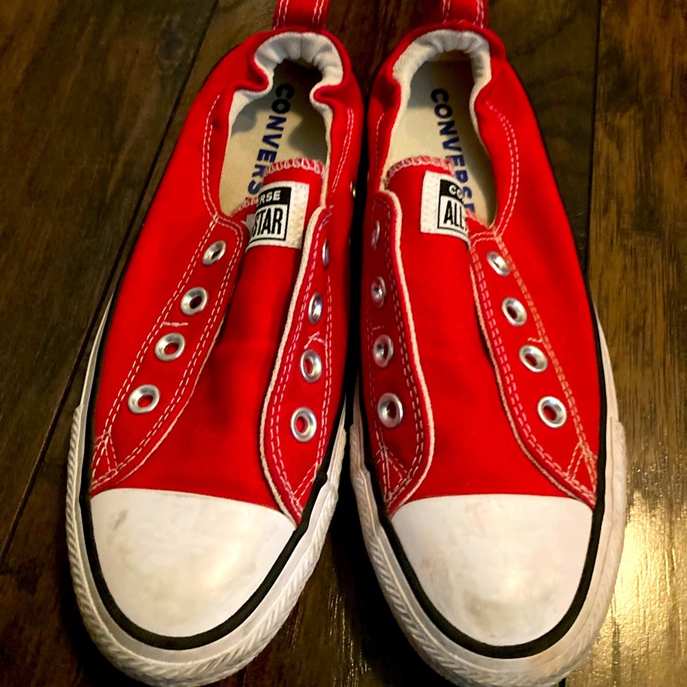 Red Converse low calf slip on